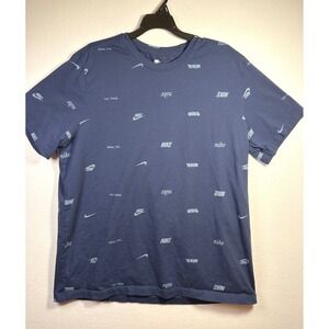 Nike T-Shirt Mens XXL Navy Blue Excellent All Over Print Logo Swoosh Tee